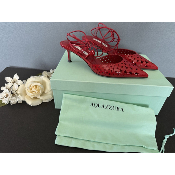Aquazzura Shoes - Aquazzura Amourose 50 Pump Lipstick Red Patent Leather Heart Cutout Heels 37